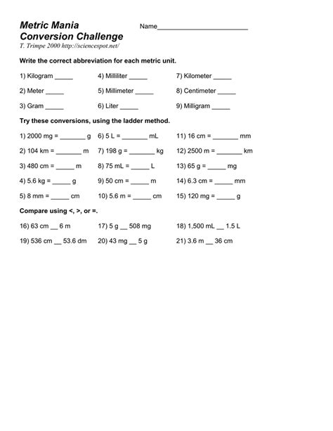 Conclusion t trimpe 2000 metric mania answer key